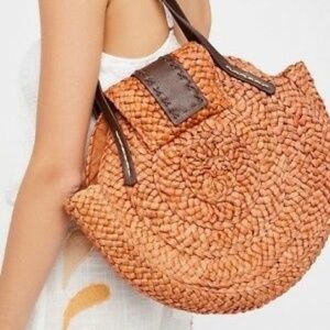 Bay Sky Boho Round Woven Cornhusk Straw Summer Tote Bag